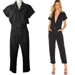 pistola Black Short-Sleeve Button-Front Utility Jumpsuit